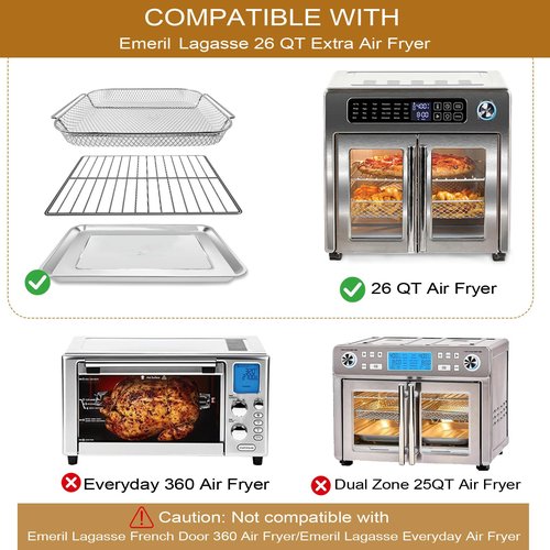 GWYSY 5-Pack Air Fryer Replacement Set for Emeril Lagasse 26QT, Includes Non-Stick Baking Pan, Basket, Air Fryer Rack, 2 Mats & 100 Parchment Papers, Stainless Steel Bakeware Set