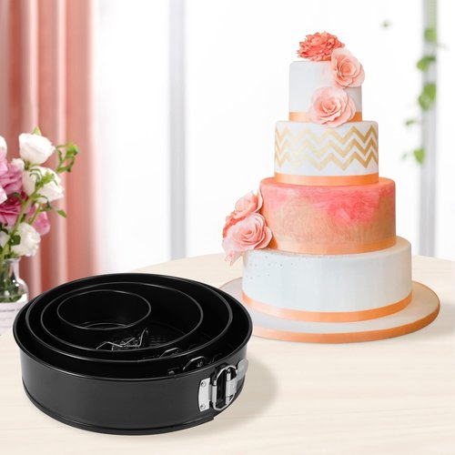 isheTao Springform Pan Set of 4, 4/7/9/10inch Cake Pans with Leakproof Silicone Protector, Non-Stick Leak-Proof with Removable Bottom, Cheesecake Pan for Baking, Black