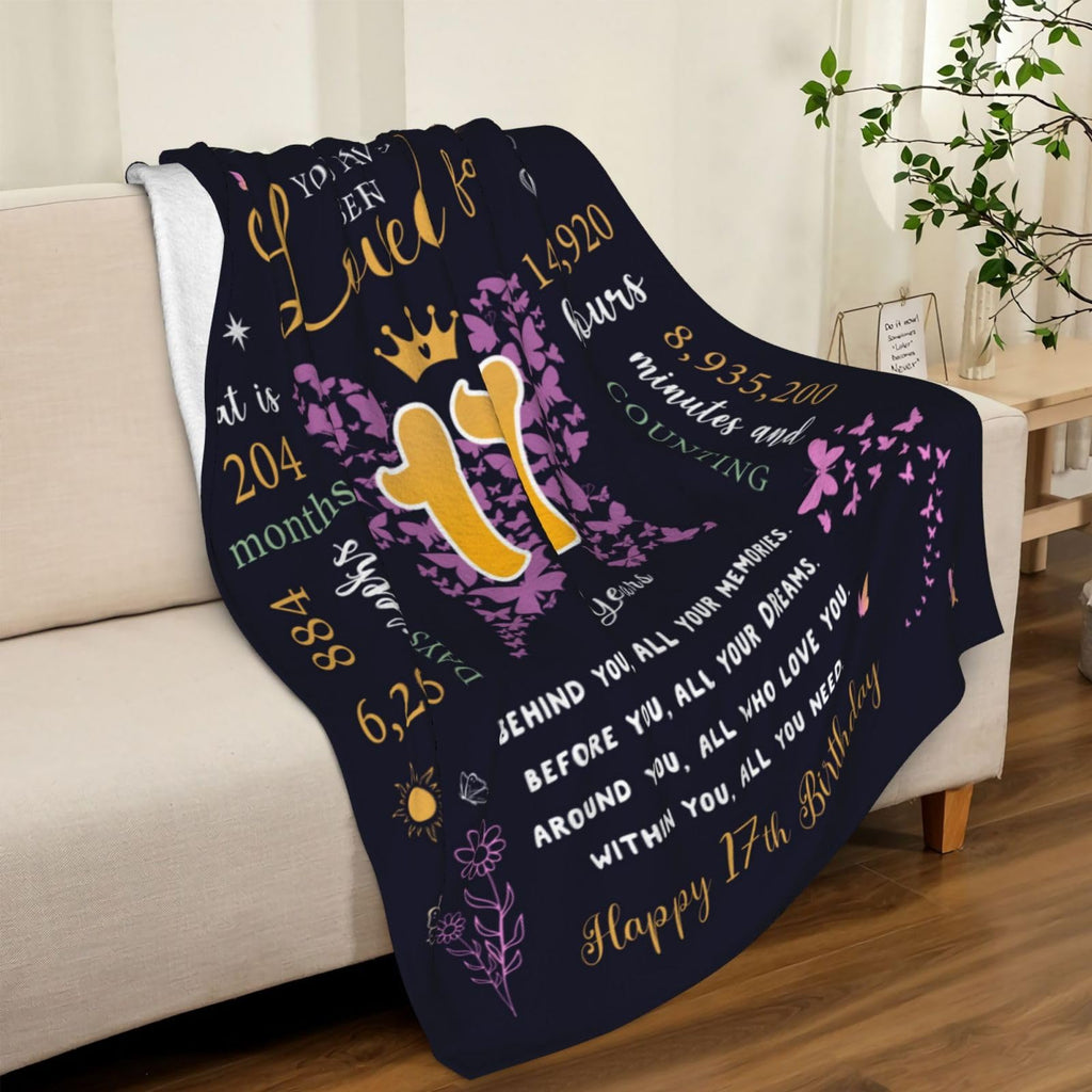 puekrtoa 17th Birthday Gifts for Girls, 17 Year Old Girl Gift Ideas, Birthday Gifts for 17 Year Old Girl, 17 Birthday Decorations for Girls, Best Happy 17th Birthday Blanket 60"X50"