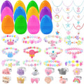 Vellibring 12 Pack Prefilled Easter Eggs with 36 pcs Cute Bracelets Necklaces Rings Easter Basket Stuffers Egg Fillers for Girls Party Favors Kids Toddler Presents