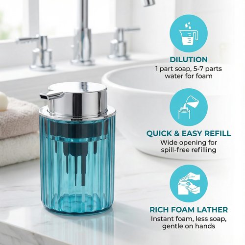Foaming Hand Soap Dispenser 350ml (11oz) Refillable Vintage-Inspired Modern Plastic Silver Pump for Liquid Soap Shampoo Body Wash Bottle for Bathroom Kitchen (2 Pcs)(Brown+Blue)