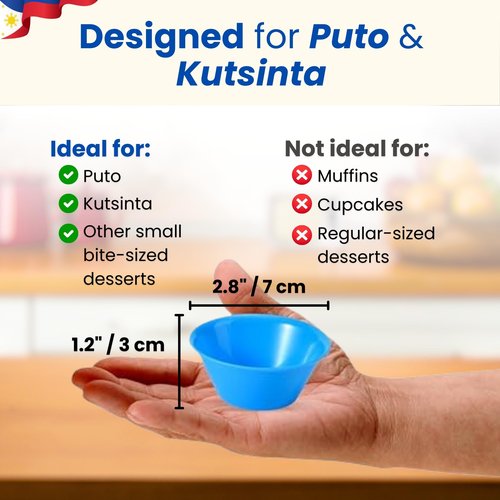 MEDIUM Size (2.8" x 1.2") 40 Pcs Puto Molder Filipino with Pouring Measuring Cup - Kutsinta Molder for Baking - Puto Mold Cups for Steamer - Filipino Plastic Molds for Desserts