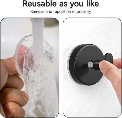 Loofah Towel Hooks by [Brand Name] - Removable Suction Cup Hooks for Bathroom & Kitchen | Black 2 Pack