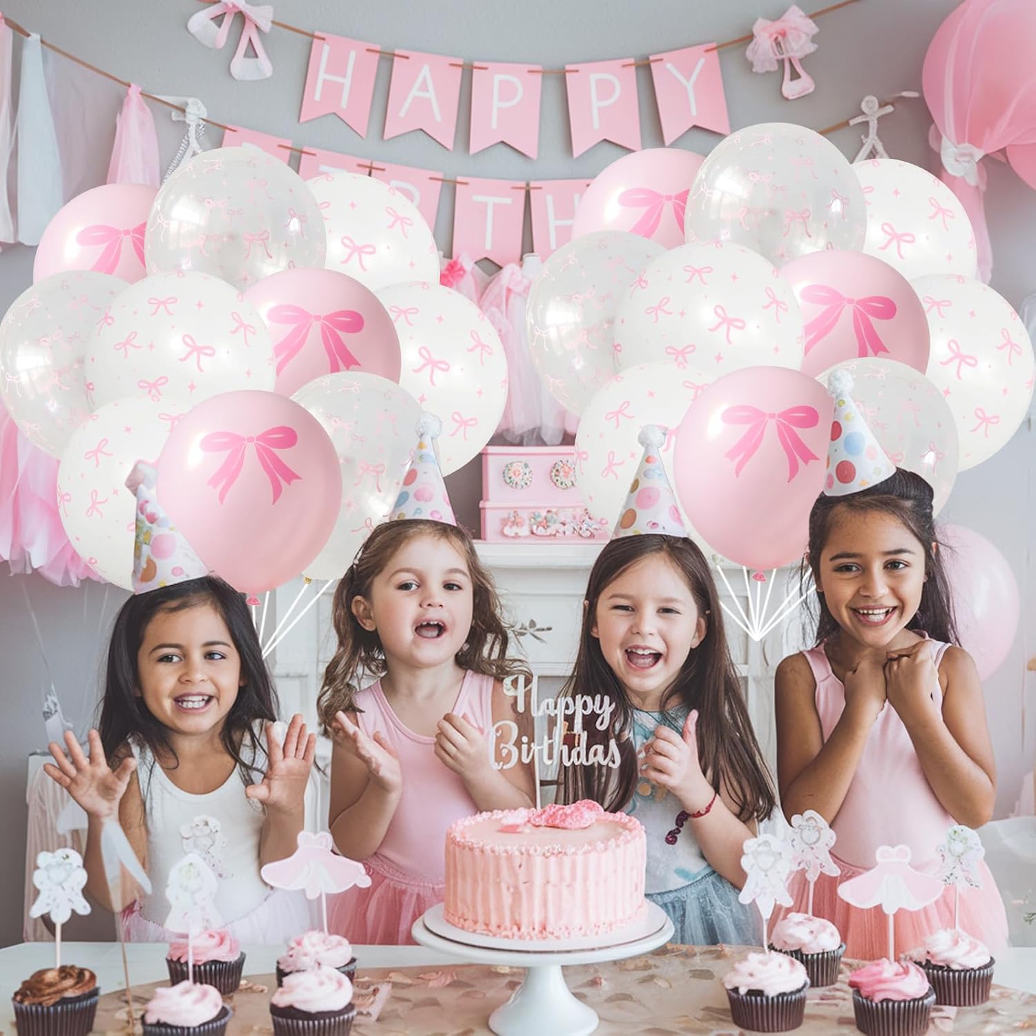 Pink Bow Balloons - 35PCS Light Pastel Pink & Clear Latex Balloons for Weddings & Parties