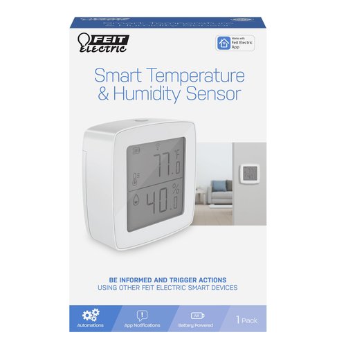 Feit Electric Smart Indoor WiFi Temperature and Humidity Sensor for Precision Environment Control, Wireless, Digital Remote App Control, Get Notification Alerts and No Hub Required - Temp/WiFi