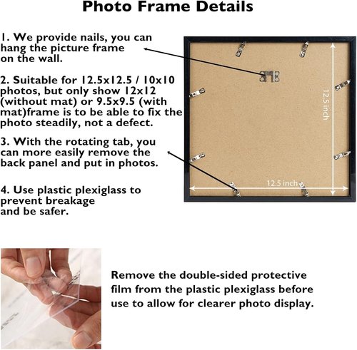 JCJMY Vinyl Record Frame - 12.5x12.5 with 10x10 Mat for Album Covers | Wall Hanging, Black Plexiglass