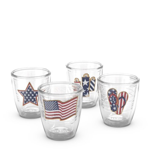 Tervis Summer Fun Patriotic USA Assorted Collection Made in USA Double Walled Insulated Tumbler Travel Cup Keeps Drinks Cold & Hot, 12oz - 4pk, Classic