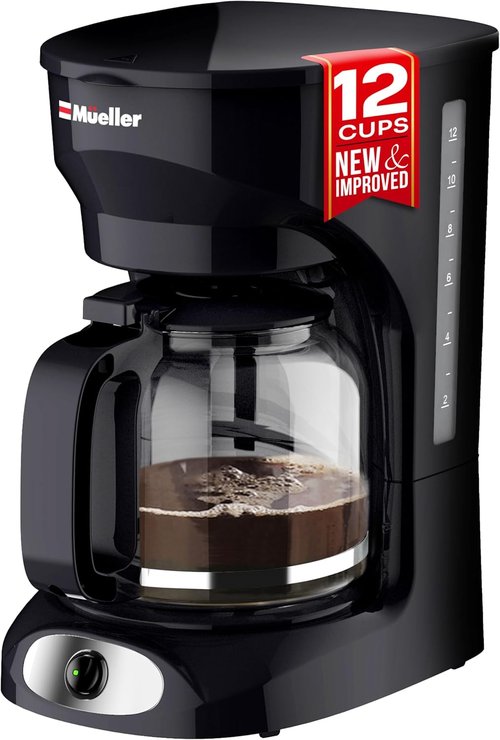 Mueller 12-Cup Drip Coffee Maker - Auto-Off, Reusable Filter & Borosilicate Carafe | Kitchen Essential