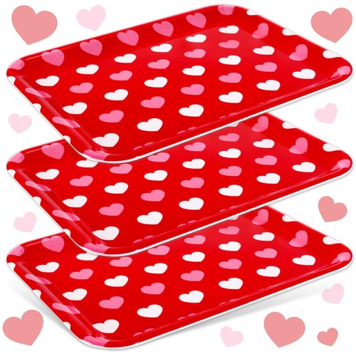 JarThenaAMCS 3Pcs Valentine' s Day Serving Trays Reusable Serving Dishes Red Pink Heart Decorative Platter for Wedding Party Sharing Snacks Fruits Dessert, 13 x 10 Inch