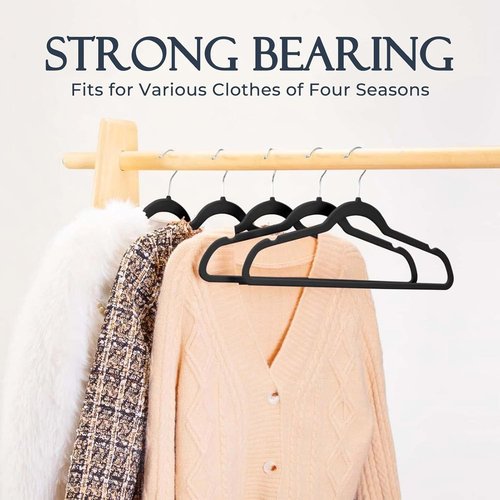 HOUSE DAY Black Velvet Hangers - Non-Slip Heavy Duty Felt Hangers | 60 Pack for Closet Organization