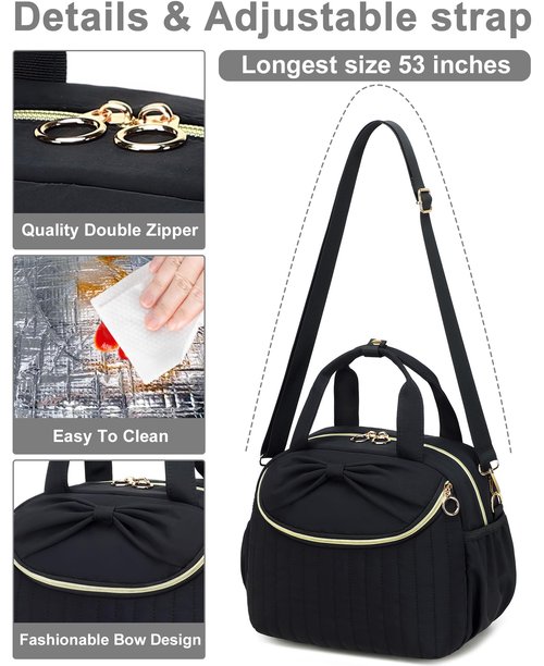 Bluboon Lunch Box for Women，Large Insulated Lunch Bag with Shoulder Strap，Adult Lunch Tote Teacher Nurse, Bow Lunch Cooler Gifts for Work Picnic Travel, Black (Black)