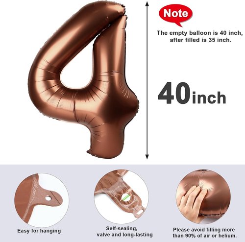 40 Inch Large Number Balloons by [Brand Name] - Coffee Brown 4 Balloons for Birthdays & Graduations