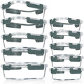 VERONES Glass Meal Prep Containers - 10 Pack Airtight Storage Set with Lids | BPA-Free, Stackable, Microwave & Oven Safe, Grey