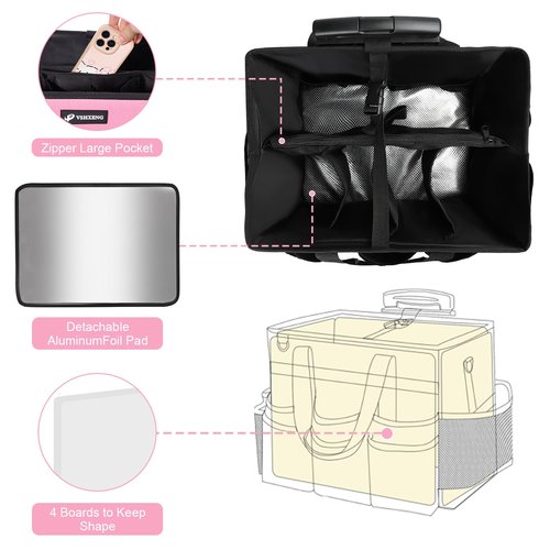 VSHXENG Large Rolling Cleaning Caddy Bag with Wheels, with Detachable Trolley, Cleaning Bags on Wheels for Housekeepers, Cleaning Cart Supplies Organizer for Home, Car, Picnic (Pink)