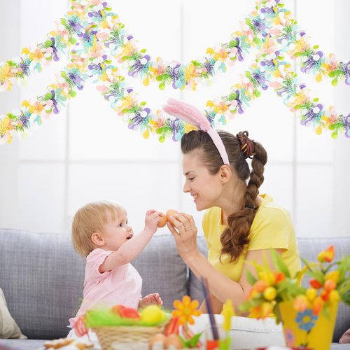 33FT Easter Tinsel Garland Colorful Metallic Twist Foil Tinsel Garland with Confetti Spring Hanging Garland for Easter Party Door Tree Indoor Outdoor Decoration