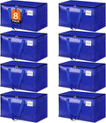 HomeHacks Moving Bags - 8-Pack Heavy Duty Storage Totes with Strong Zippers & Handles | 93L (Blue)