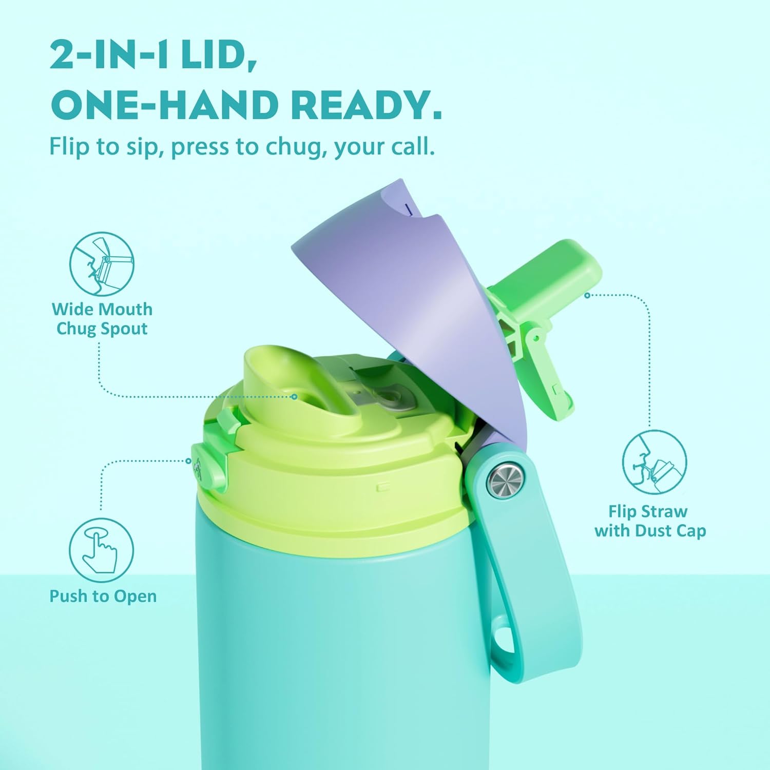 POWCAN Insulated Water Bottle - 18 oz Stainless Steel, 2-in-1 Spout & Straw, Leakproof, Fits Car Cup Holder - Sea Princess