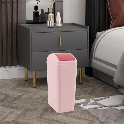 Jnktka 3.5 Gallon Swing Top Trash Can, Slim Garbage Can with Lid, Office Wastebasket Plastic Set of 1, Pink