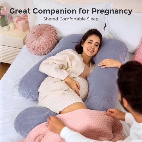 Momcozy U Shaped Pregnancy Pillow - Full Body Maternity Support for Back, Belly & Hips | 57 Inch, Grey
