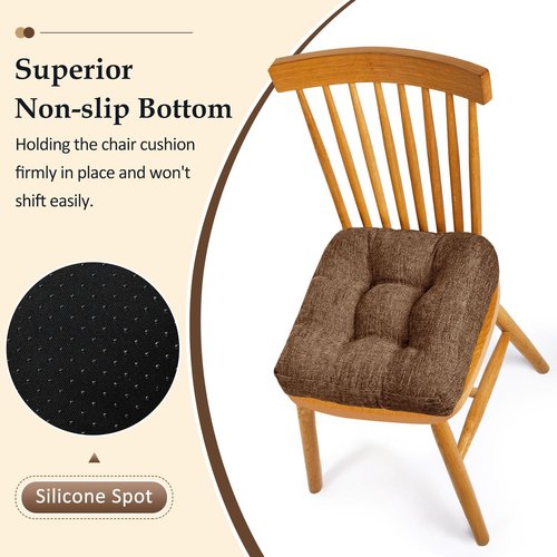 downluxe Chair Cushions for Dining Chairs 4 Pack, Tufted Indoor Chair Pads with Non-Slip Bottom, U-Shaped Kitchen Chair Cushions, 17"x17"x4", Brown
