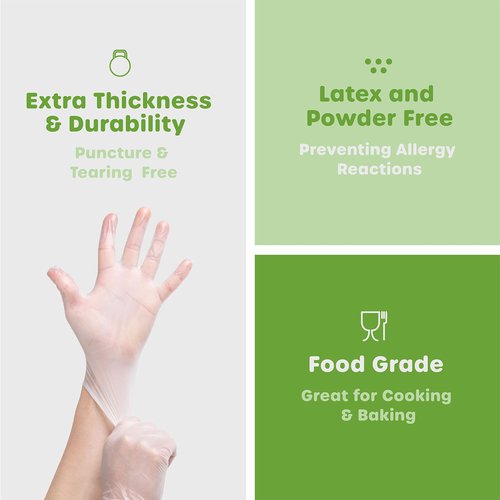 GUSTO Clear Vinyl Plastic Gloves [100 Count] Latex-Free, Powder-Free, Food Safe Disposable Gloves for Cooking, Meal Prep, Cleaning & Everyday Use (Formerly Comfy Package)