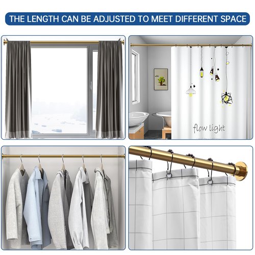 BRIOFOX Industrial Shower Curtain Rod - Rustproof Non-Slip 43-73 Inches Tension Curtain Rod for Window or Bathroom, Light Gold