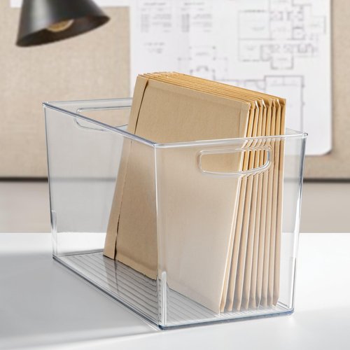 iDesign Pantry Bin with Handles - Kitchen Storage Bins for Cabinets, Pantry, or Fridge - Clear