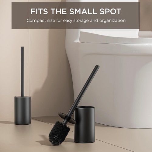 FORIOUS Toilet Brush Set - Heavy Duty 304 Stainless Steel with Holder | Matte Black, Space-Saving Design