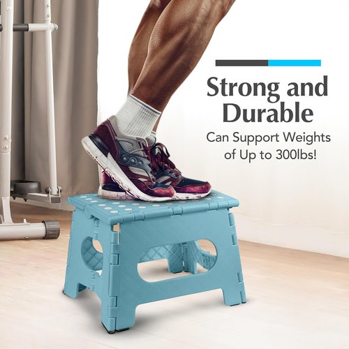 Handy Laundry Step Stool - 9 Inch Foldable Plastic Stool for Adults & Kids, 300 lb Capacity, Non-Slip, Portable - Teal