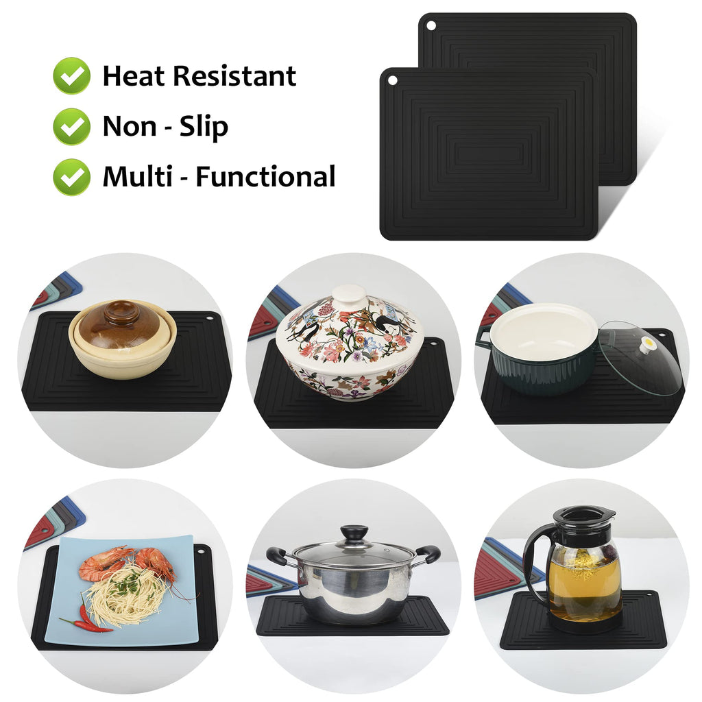 Smithcraft Beige Silicone Trivets for Hot Dishes Pots and Pans, Hot Pads for Kitchen, Rectangler Silicone Pot Holders, Heat Resistant Mat for Quartz Countertops, Multipurpose Trivet Mat Set 2