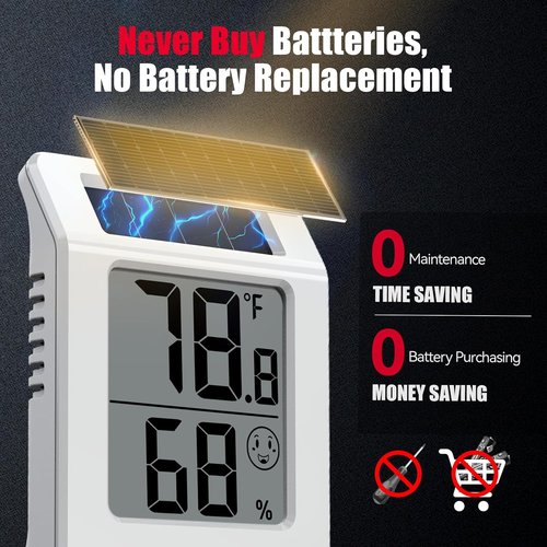 BaldrTherm Digital Thermometer & Hygrometer - Solar-Powered Indoor Temperature & Humidity Monitor | Ideal for Home, Office & Baby Rooms