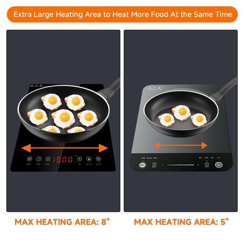 Portable Induction Cooktop Burner, 1800W, Induction Hot Plate with LCD Sensor, Electric Cooktop, Large 8” Heating Coil, 4 Hours Timer