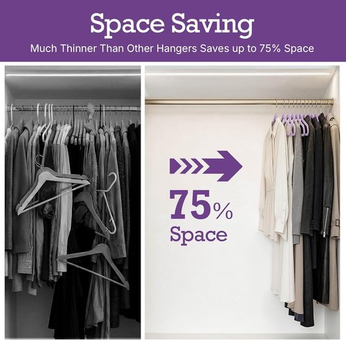 HOUSE DAY Velvet Hangers - 60 Pack Non-Slip Heavy Duty Felt Coat Hangers | Lt-Purple Slim Design for Closet Organization