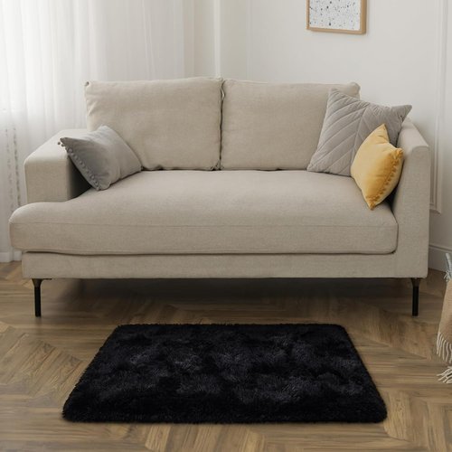 HOMORE Small Black Area Rug - Soft Fluffy 2x3 Feet Bedroom & Desk Mat | Ideal for Nursery & Dorm