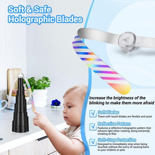 LEOFI Fly Fans for Tables, Bug Fans, Food Fan,Tabletop Fan Rechargeable Soft Holographic Blades for Picnic, Party, Outdoor&Indoor Dining,4pack