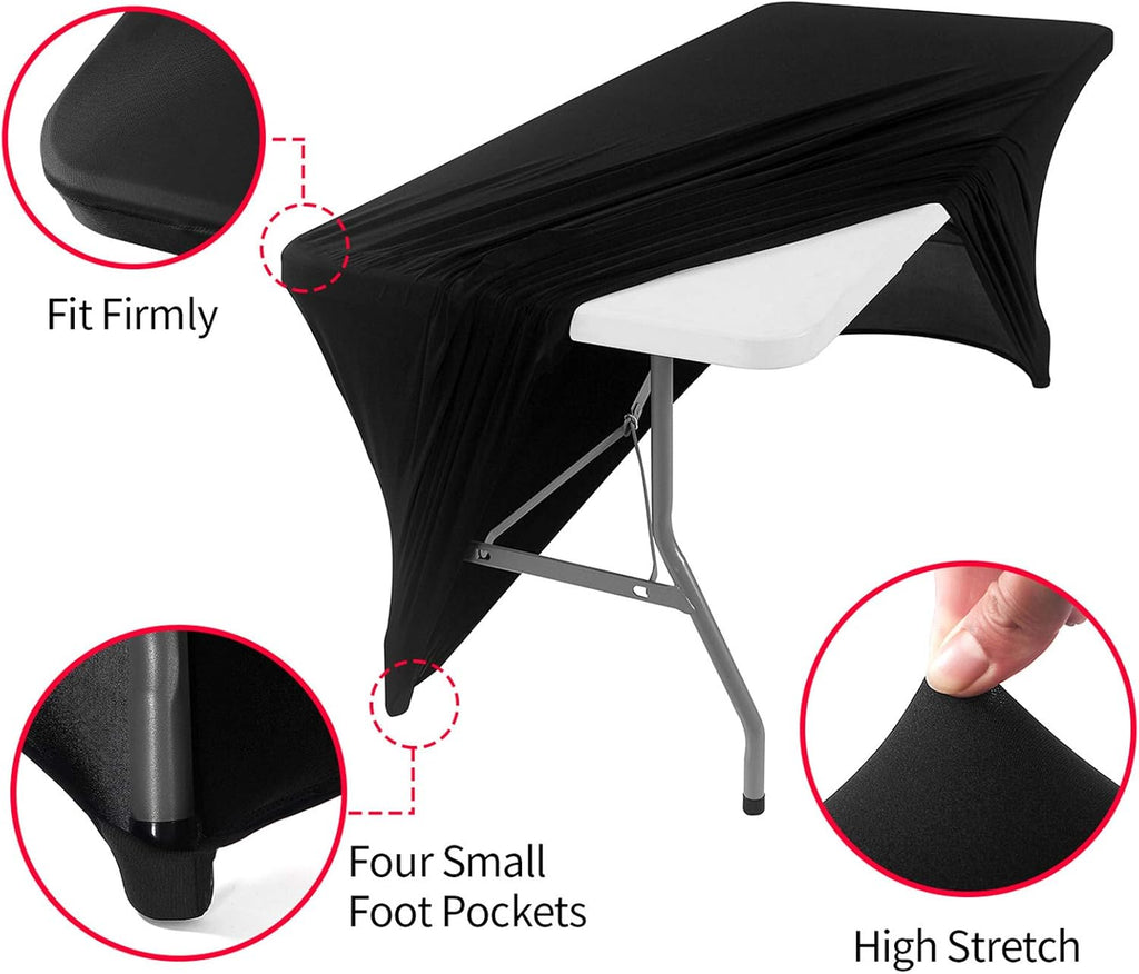 Peomeise 8FT Spandex Table Cover - Rectangular Stretch Tablecloth in Black for Elegant Events