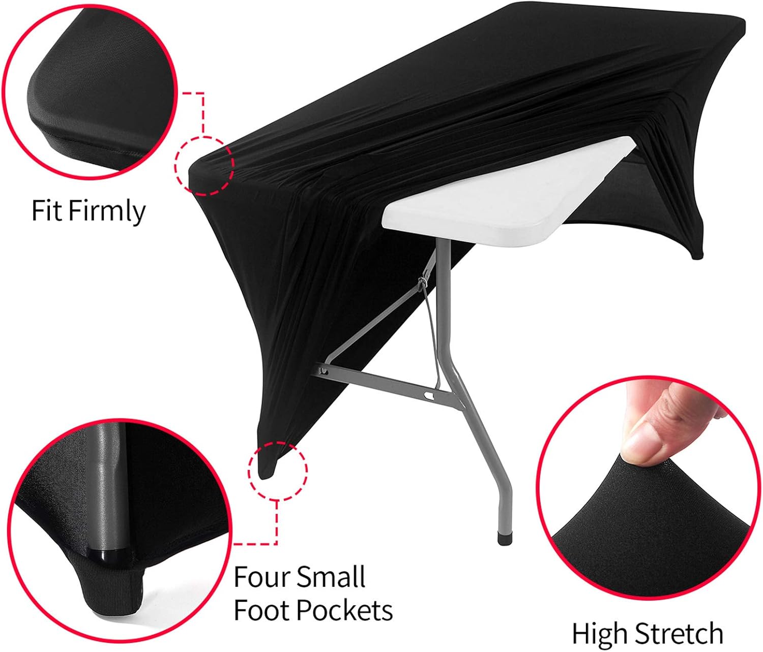 Peomeise 8FT Spandex Table Cover - Rectangular Stretch Tablecloth in Black for Elegant Events