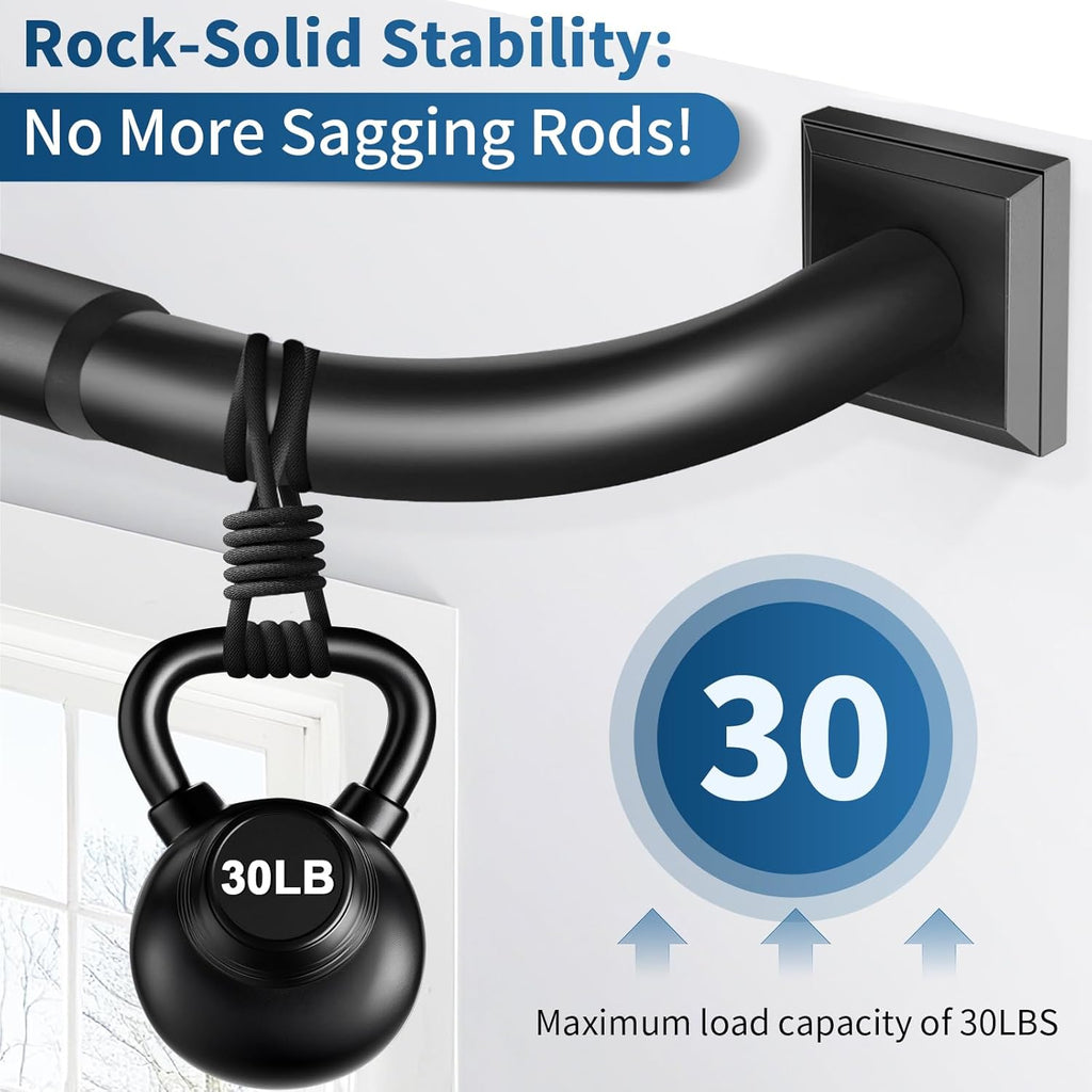 Skiennix Black Curtain Rods - Heavy Duty Adjustable 28-48 Inch French Return for Room Darkening