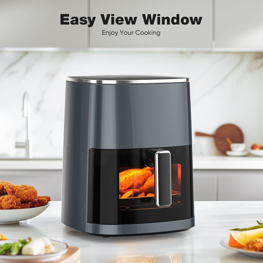 Sweetcrispy 6QT Air Fryer - 12-in-1 Square Oven with Window, Nonstick Basket & Easy-Clean Design, Grey