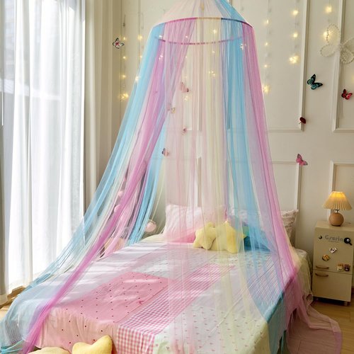 Wnqou Rainbow Bed Canopy for Girls,X-Large Princess Canopy Hanging Netting Bedroom Decor for Girls Mosquito Net for Baby Crib, Twin to King Size Bed