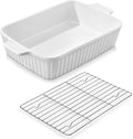 MALACASA 4.4 QT Baking Dish - Durable Ceramic Casserole Pan with Rack | 9x13 Rectangular Lasagna Dish, White