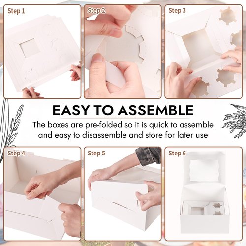 JCD 8 Packs 1+5 Cupcake Box Combo with Clear Window,1 small Cake and 5 Cupcakes Box with insert and Stickers, for Family Birthday Party Mother's day (1+5/8pcs)