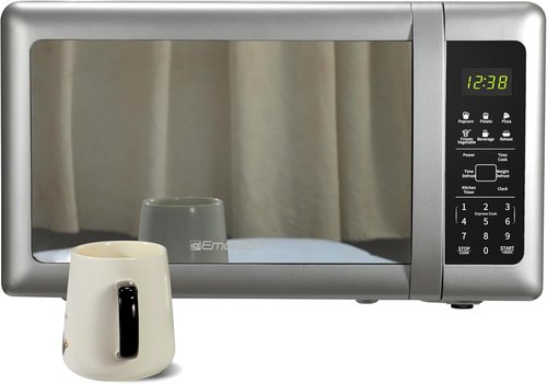 Emerson MW7601SL Countertop Microwave Oven - Sleek Mirrored Finish, 700W, 0.7 Cu. Ft., Child Safe Lock