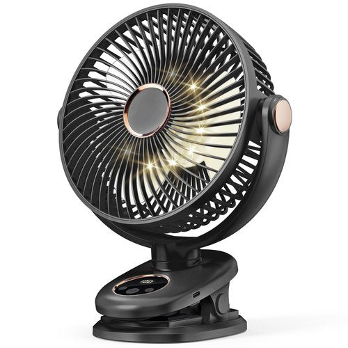 iNeibo 10000mAh Portable Clip on Fan, 90° Oscillating Fan, 8 Inch Rechargeable Battery Operated Desk Fan, Strong Airflow, 5 Speeds, Sturdy Clamp for Golf Cart Home Office Outdoor Travel (Black)
