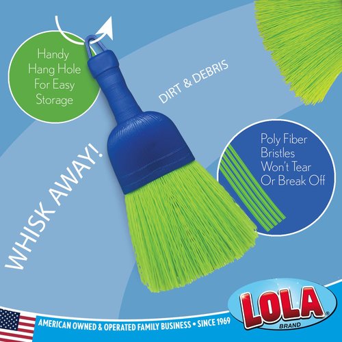 LOLA Whisk Broom, Hand Brush, 2 Pack, Durable Bristles, Whisks Away Dirt & Debris, Compact, Hang Hole for Easy Storage, Indoor/Outdoor
