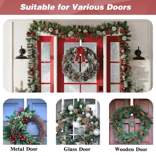 4 Pack Wreath Door Hanger, 15 Inch Wreath Hangers for Front Door White Over the Door Hooks Holder Metal Wreath Hook Back Door Garland Hanger for Halloween Thanksgiving Fall Christmas Wreath Decor
