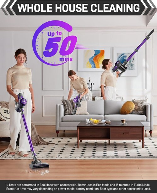 FUNCCUBE Cordless Vacuum Cleaner - Powerful Suction, Tangle-Resistant, 50 Min Runtime | Lightweight & Versatile for Carpets & Hard Floors