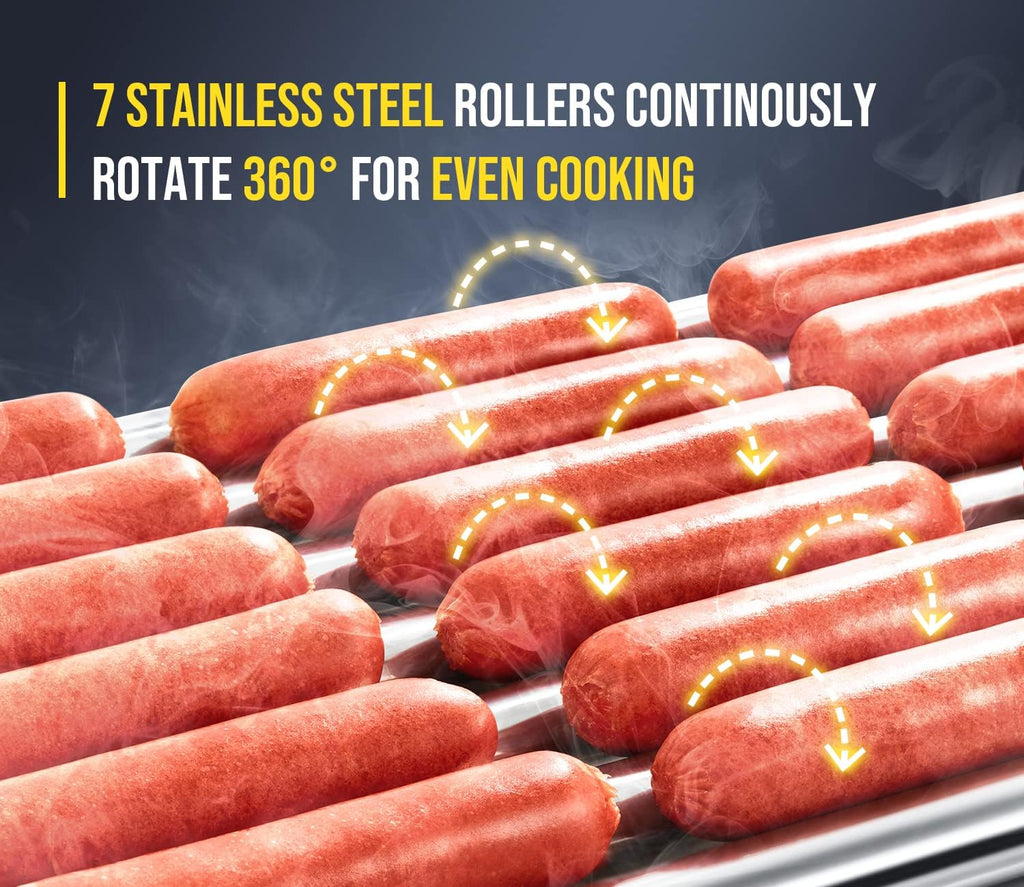SYBO Hot Dog Roller - 18 Capacity Non-Stick Stainless Steel Rollers with Detachable Glass Cover