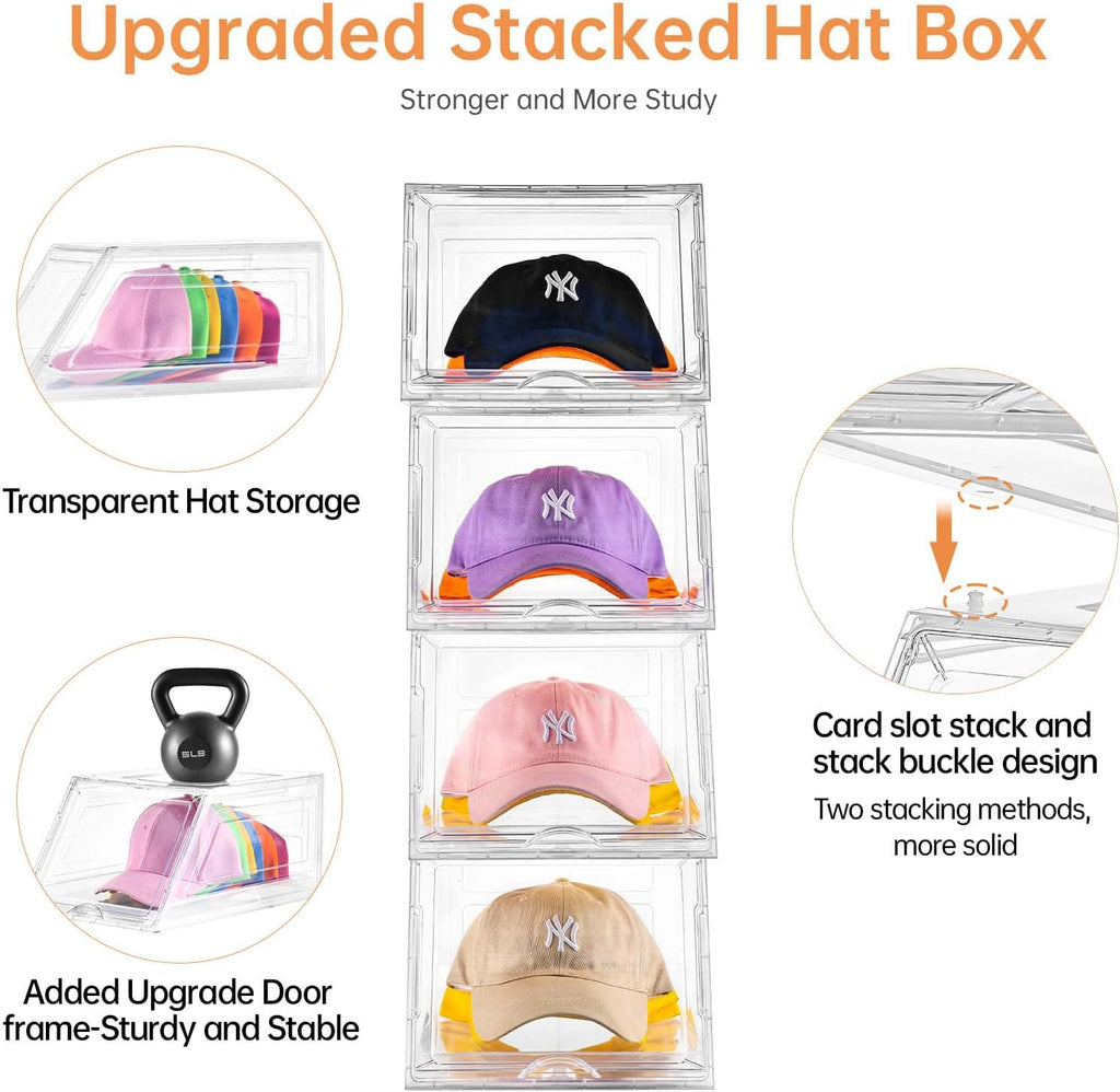 Skiennix Hat Organizer - Large Clear Baseball Cap Holder with Sliding Tray | 2 Pack, Holds 12 Hats