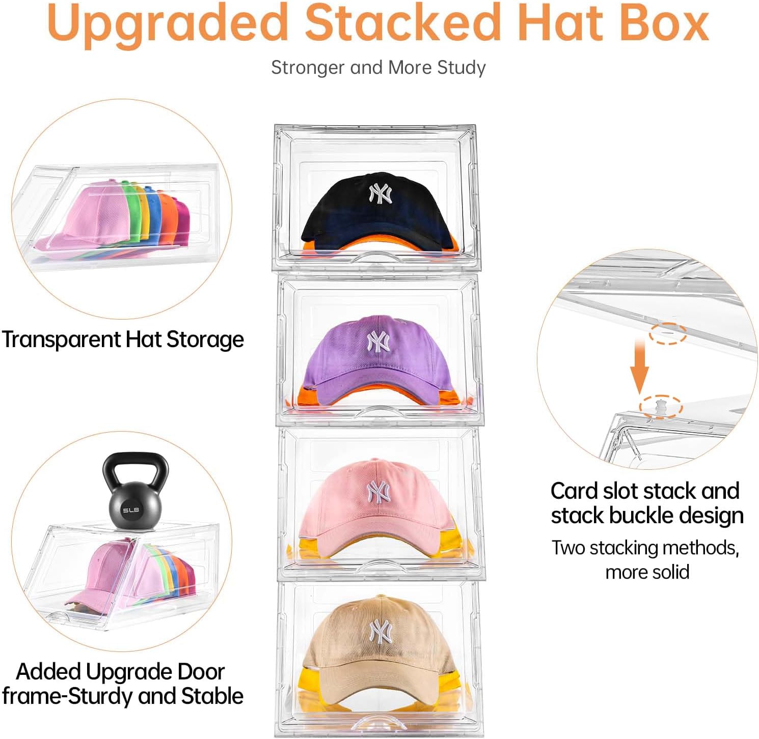 Skiennix Hat Organizer - Large Clear Baseball Cap Holder with Sliding Tray | 2 Pack, Holds 12 Hats